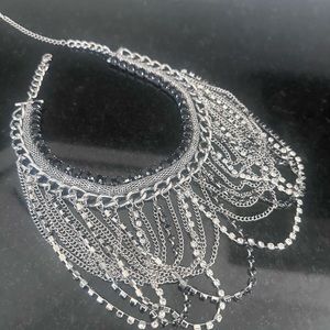 Silver, Black & Rhinestone Necklace - Beautiful piece!